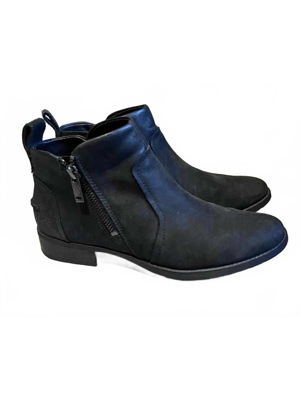 UGG Aureo II Black Nubuck Leather Ankle Zip Boots Women USA Size 7.5 EUR 38.5 - Picture 3 of 9